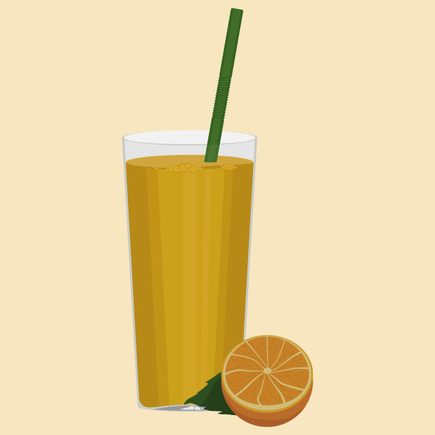 一杯橙汁，用吸管和一块橘子图片下载
