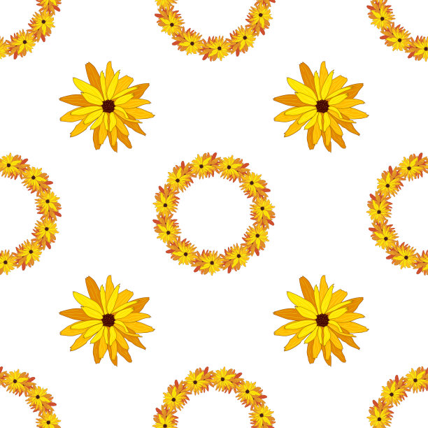 无缝植物图案与鲜花和花环。图片下载