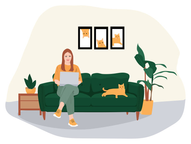 年轻女性在家工作图片下载