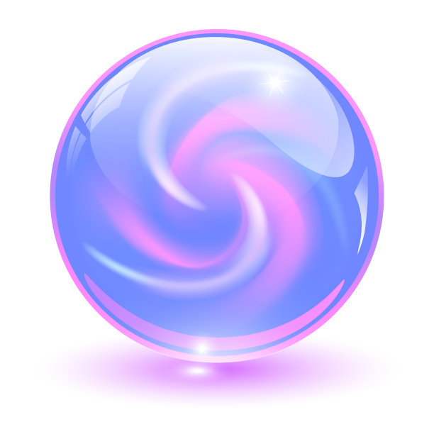 三维水晶，玻璃球体与抽象的螺旋形状内图片下载