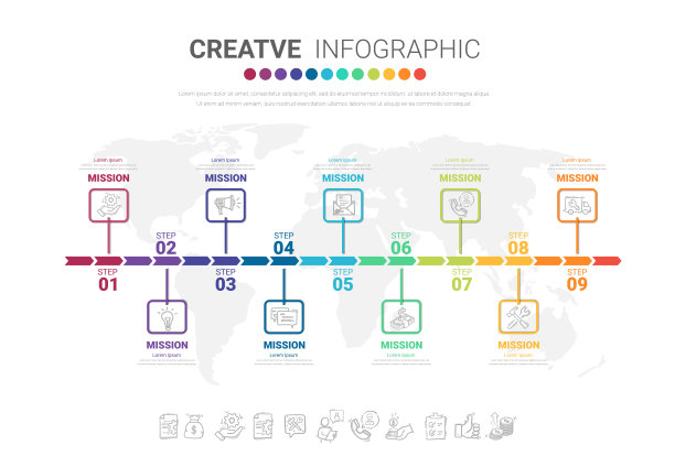 摘要信息图数字选项模板有9个步骤。矢量插图。图片下载