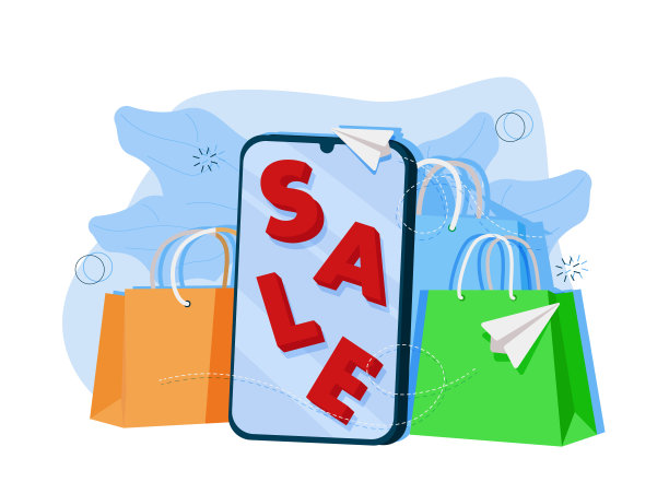 手机屏幕上显示销售。在线商店社交网络。可爱的现代智能手机。创意理念图片下载