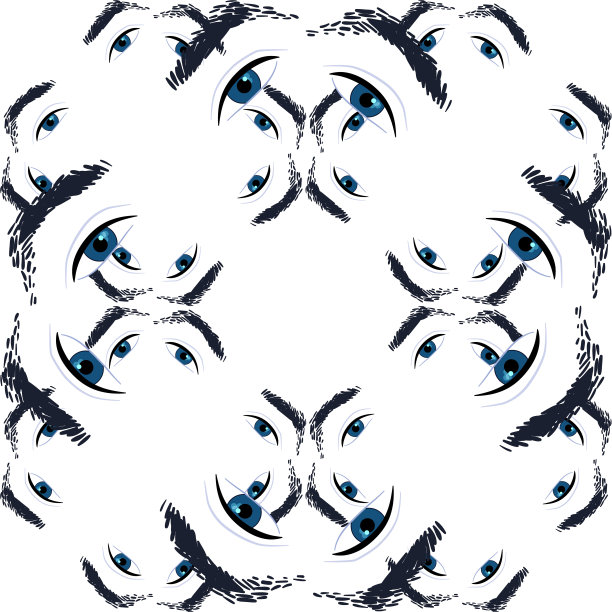 抽象图案的眼睛和眉毛在蓝色，几何对称插图。图片下载