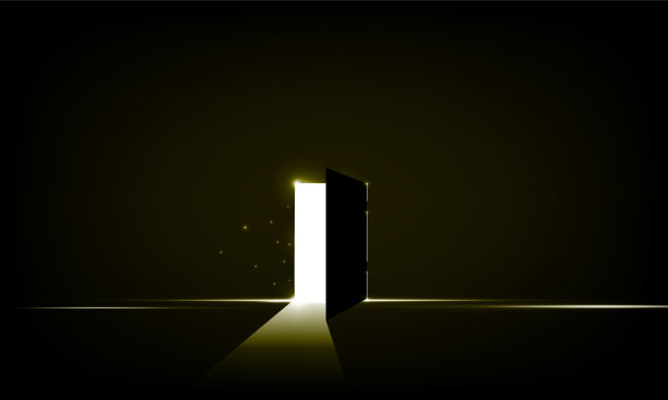抽象的黑暗房间的光通过一扇打开的门进来-新的可能性，希望，克服问题，寻找解决方案的概念图片下载