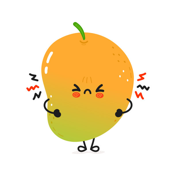 可爱的愤怒芒果角色。矢量手绘卡通卡哇伊人物插图图标。孤立在白色背景。悲芒果字概念图片下载