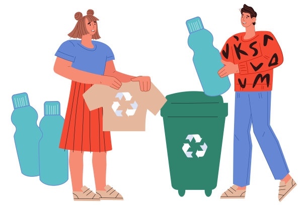 人们分类回收垃圾，平面矢量插图孤立在白色。图片下载