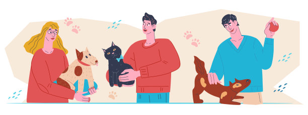 带宠物的人在兽医服务或商店横幅，扁平病媒隔离。图片下载