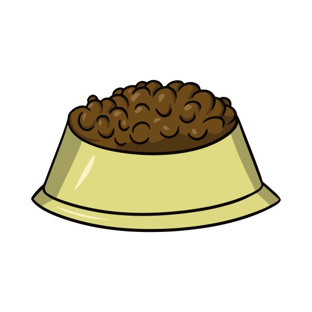 黄色的狗粮碗，猫粮，卡通风格的矢量插图图片下载