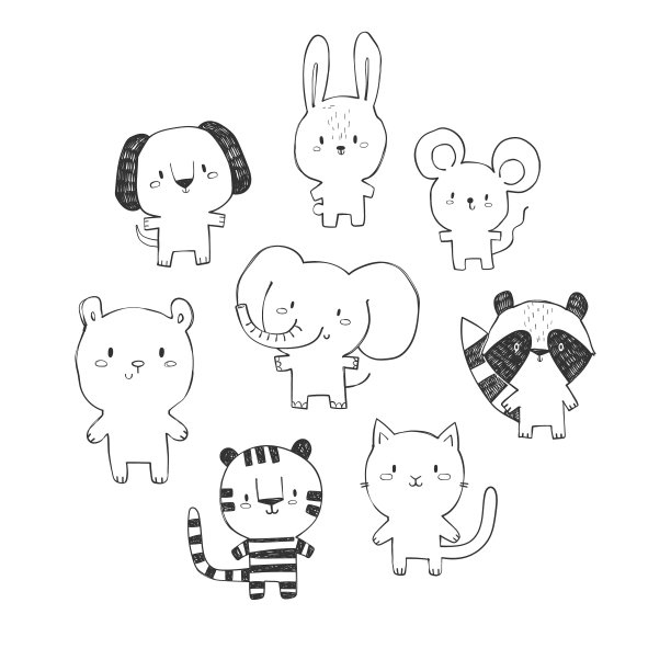 手绘儿童套不同的动物。图片下载