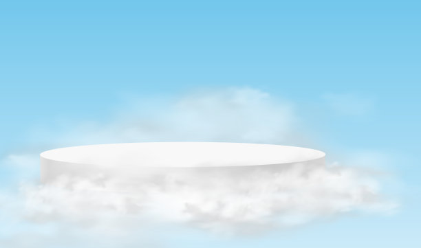 讲台上的天空。极简主义的背景与白色的平台在云。3d现实基座产品的产品演示和天空的云。图片下载