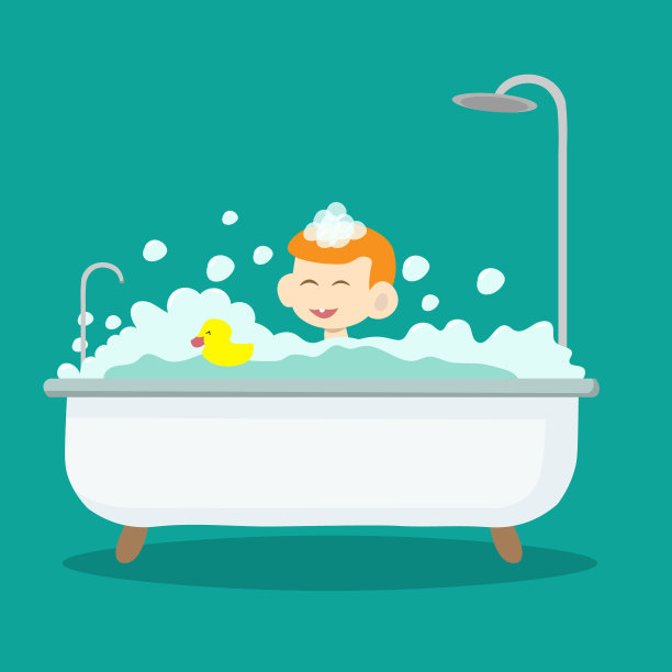 矢量插画，红发男孩在洗澡图片下载