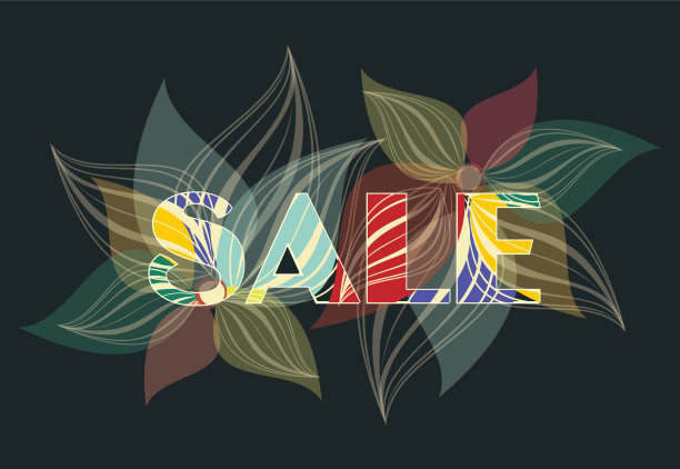花卉图案的销售横幅字母设计图片下载