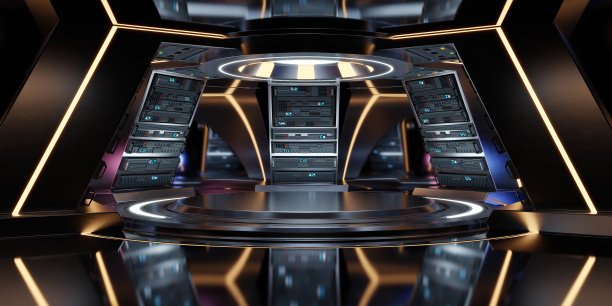 科幻房间暗黄色，未来主义科幻背景。图片下载