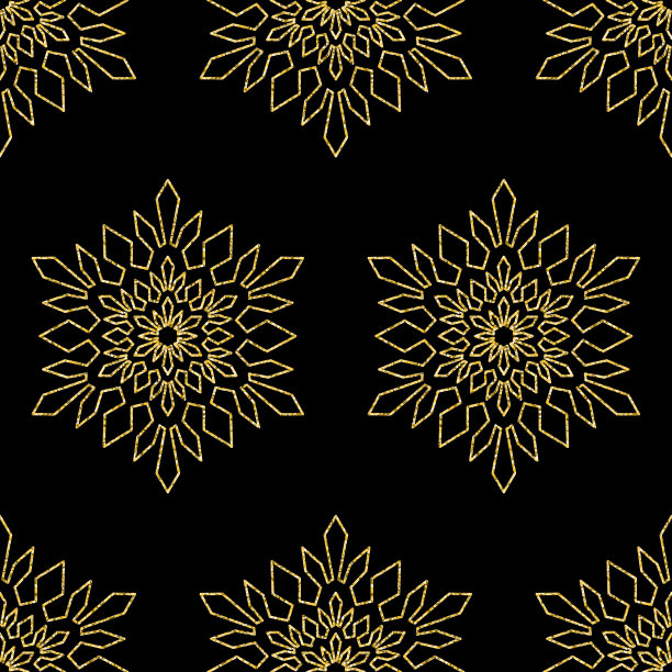 金色雪花花曼荼罗无缝图案闪光闪光的背景别致的设计图片下载