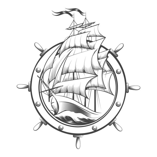 帆船内船轮雕刻纹身图片下载