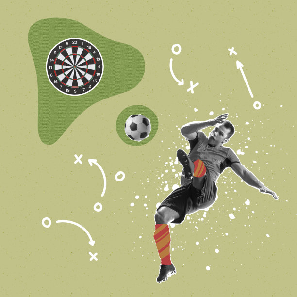 当代艺术拼贴。职业男性足球运动员在运动光背景与图纸。体育、成就、媒体、博彩、新闻、广告图片下载