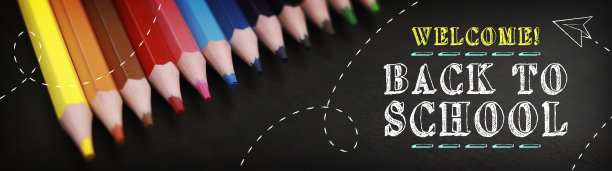 欢迎回到校旗。彩色铅笔和粉笔书写图片下载