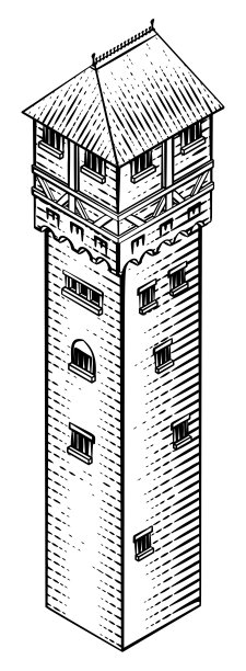 中世纪建筑地图图标复古插图图片下载