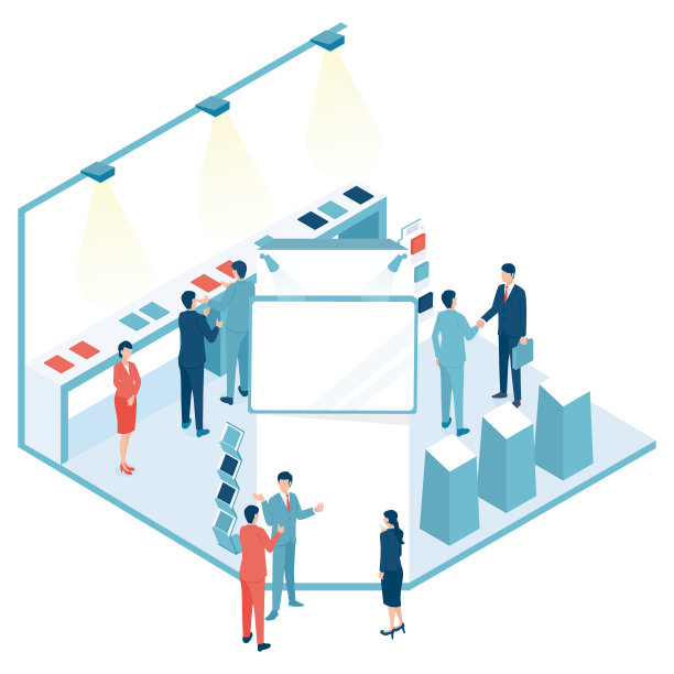 展览现场热门展位的等距图图片下载