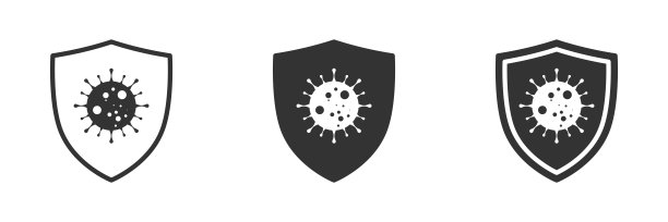 病毒保护图标。盾牌上的细菌图标。冠状病毒保护的象征。矢量插图。图片下载