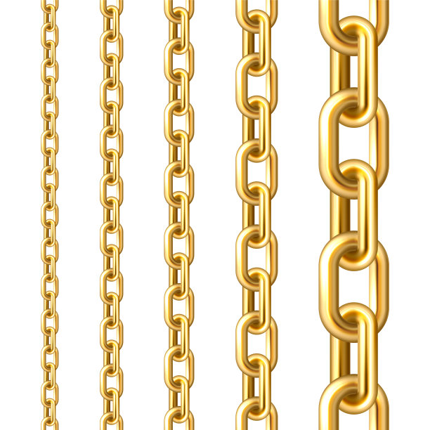 现实镀金无缝金属链与黄金链接孤立在白色背景。矢量插图。图片下载