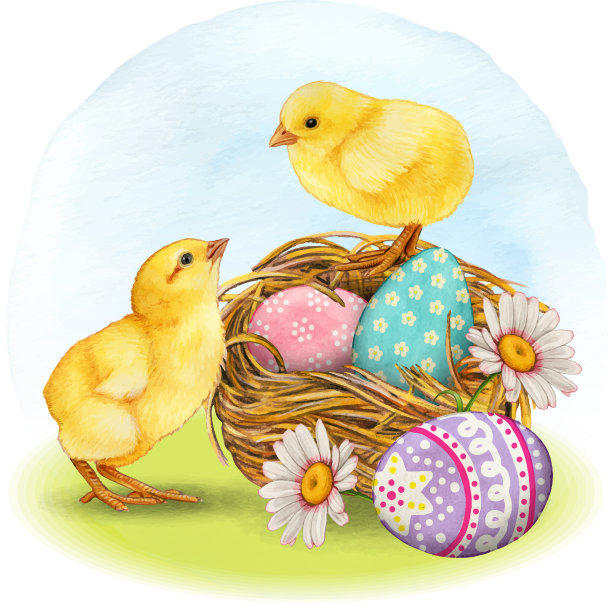 水彩可爱的小鸡不窝与废蛋图片下载