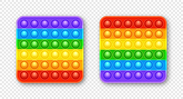 彩色硅胶抗压力pop它玩具。新潮的儿童感官游戏。彩虹推流行fidget玩具鲜艳的颜色弹出泡泡。矢量图图片下载