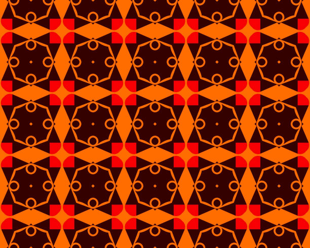 一个抽象几何图案无缝艺术插画与橙色颜色珊瑚色，红色，古铜色，铁锈色图片下载