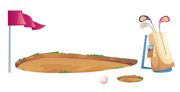 高尔夫球场工具组合概念。矢量平面卡通图形设计插图图片下载