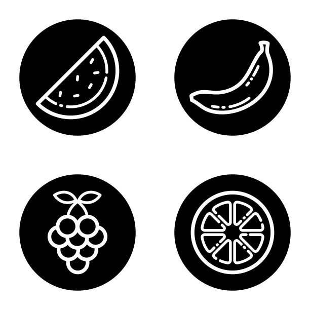 水果字形平面图标设置孤立的白色图片下载