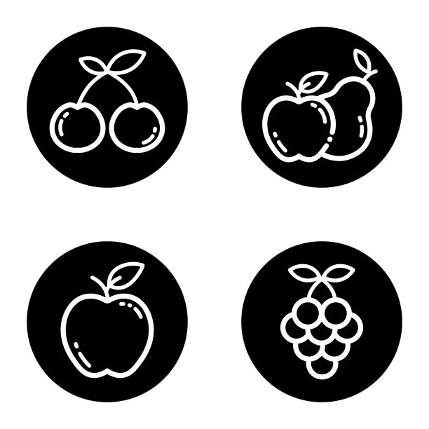 水果字形平面图标设置孤立的白色图片下载