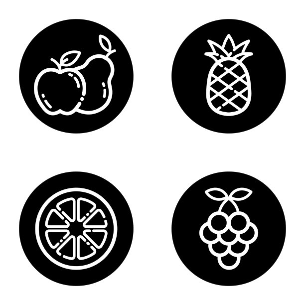 水果字形平面图标设置孤立的白色图片下载
