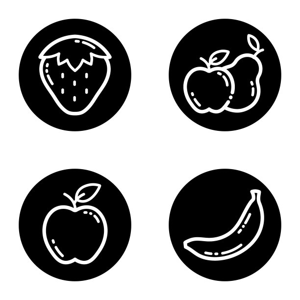 水果字形平面图标设置孤立的白色图片下载