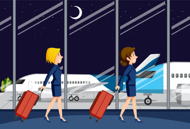 空乘人员走在机场候机楼图片下载