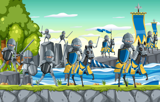 中世纪骑士骑马的户外场景图片下载