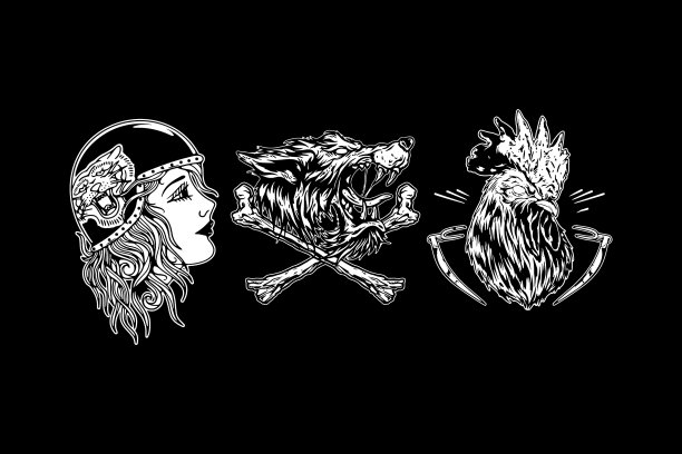 标志头女人头狼头公鸡图片下载