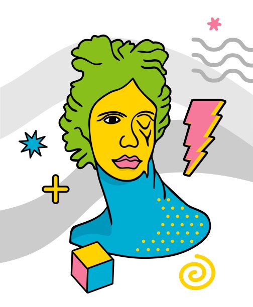 希腊漏洞百出的雕塑。迷幻旅行风格的卡通矢量插图。图片下载