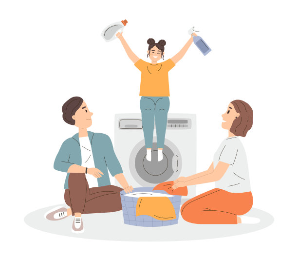 幸福的一家人洗衣服图片下载
