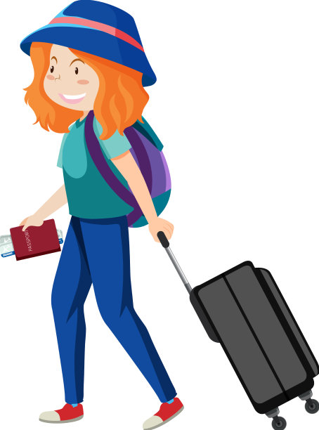 一位女旅客拖着白色的行李图片下载