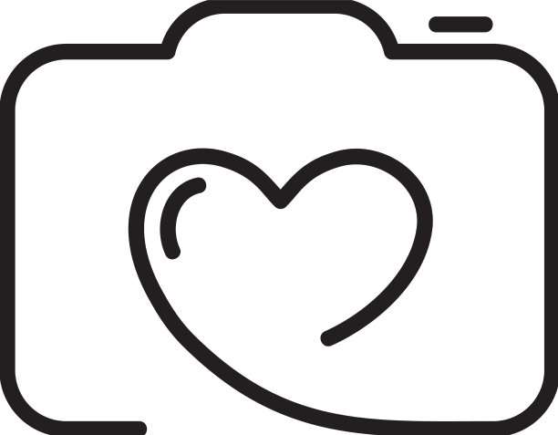 单线可爱相机内的心形图标图片下载