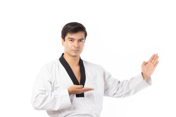 职业拳击手，空手道男子在和服演习战斗运动孤立在白色背景图片下载