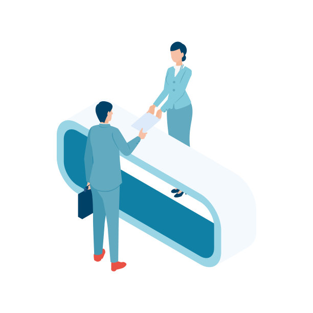 一名男子在展位接待处领取目录的等距插图图片下载