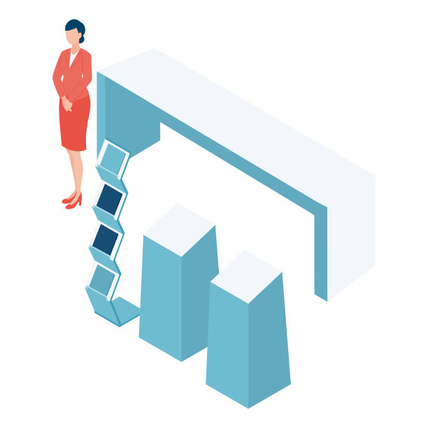 接待处展位固定装置及女性等距插画图片下载