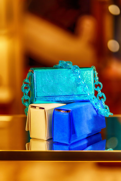 优雅的女性手袋放在镜面上图片下载