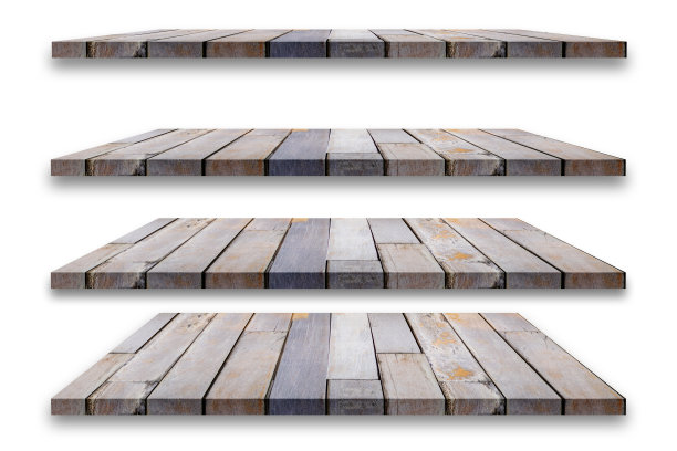 白色背景上的棕色木制架子将物品分开图片下载