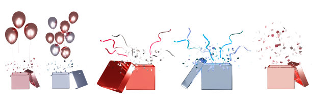 气球与盒子打开礼盒氦气球庆祝大的日子包括3d插图孤立在白色背景与剪切路径图片下载