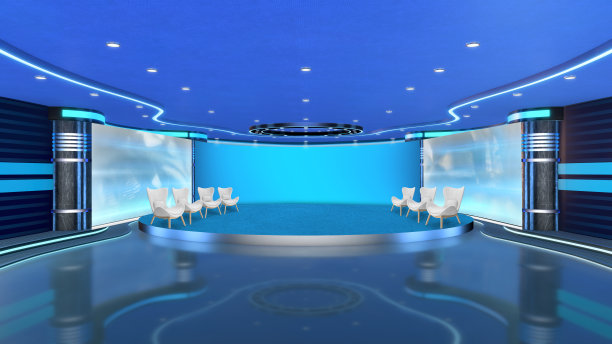 电视演播室，虚拟演播室设置。理想的绿屏合成。图片下载