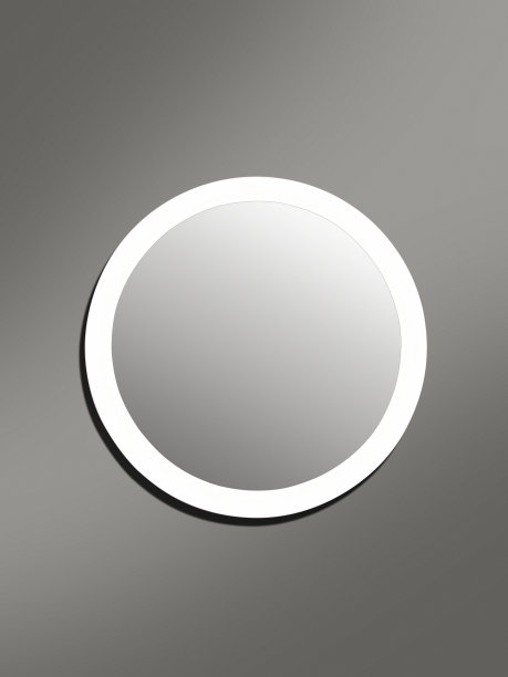 圆形镜子与led灯挂在墙上图片下载