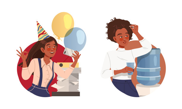 办公室员工执行各种活动设置图片下载