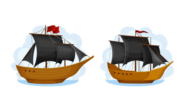 船与黑帆设置古董帆船图片下载